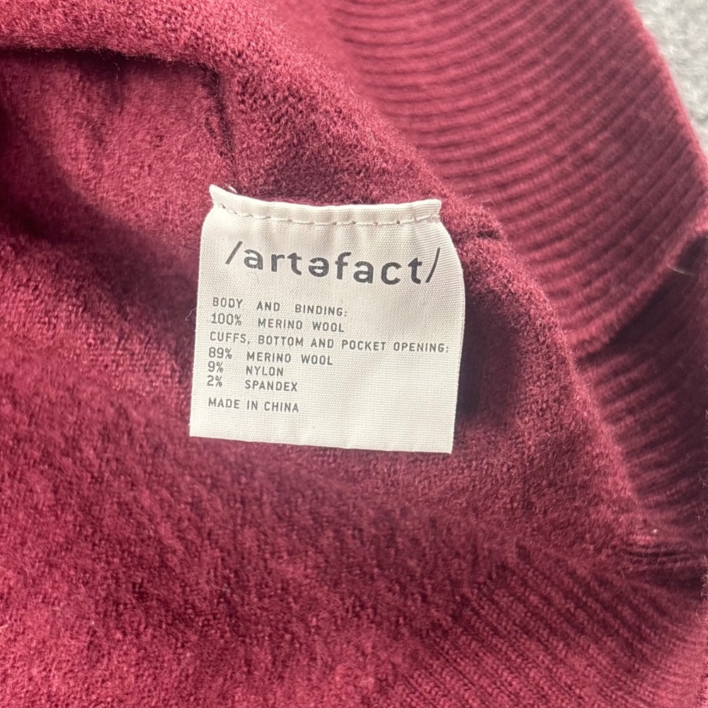 Artefact Hoodie XXL Burgundy 100% Merino Wool Knit Pullover Men's - Picture 3 of 6